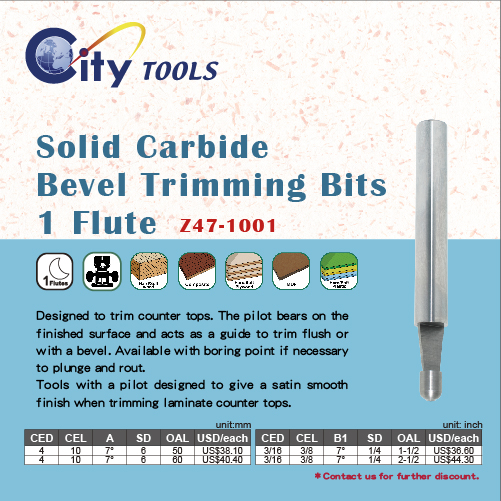 Solid Carbide Bevel Trimming Bits 1 Flute